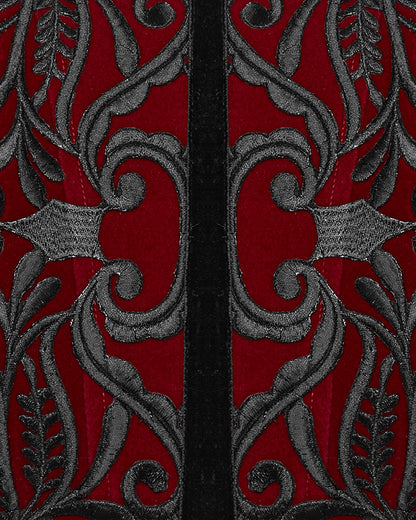 WS-616YDF Womens Dark Gothic Aristocrat Embroidered Velvet Waist Cincher Corset - Red & Black