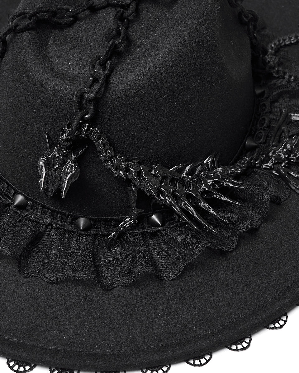 WS-821MZ Womens Gothic Dragon Spine Chained Wide Brim Hat