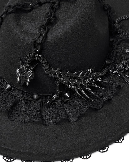 WS-821MZ Womens Gothic Dragon Spine Chained Wide Brim Hat