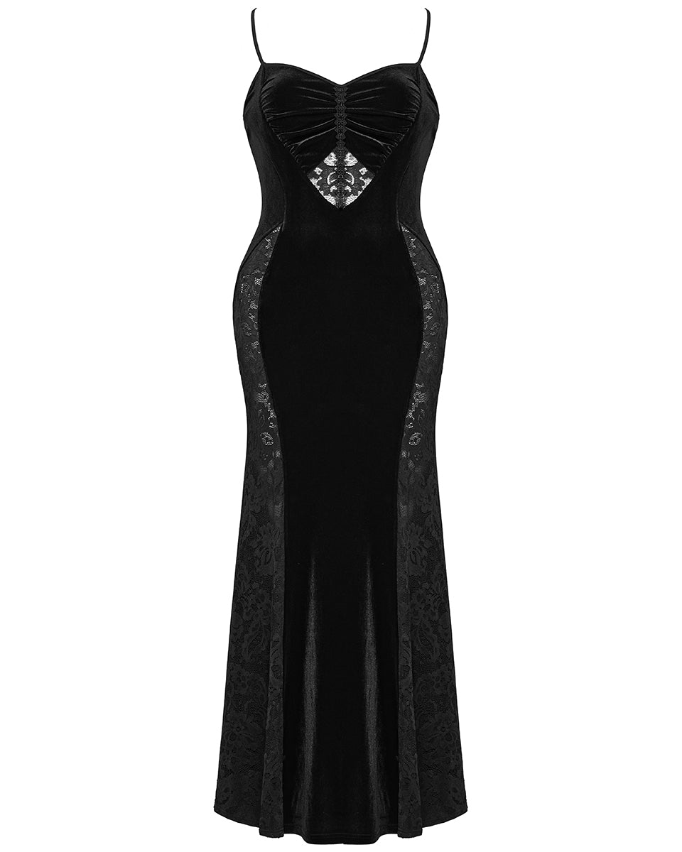 DQ-731LQF Plus Size Womens Gothic Velvet & Lace Dark Hearts Maxi Dress