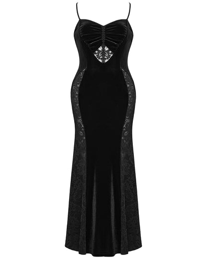 DQ-731LQF Plus Size Womens Gothic Velvet & Lace Dark Hearts Maxi Dress