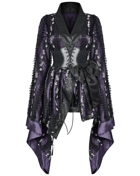 WLY-103 Pyon Pyon Womens Gothic Lolita Floral Embroidered Kimono Jacket - Purple & Black