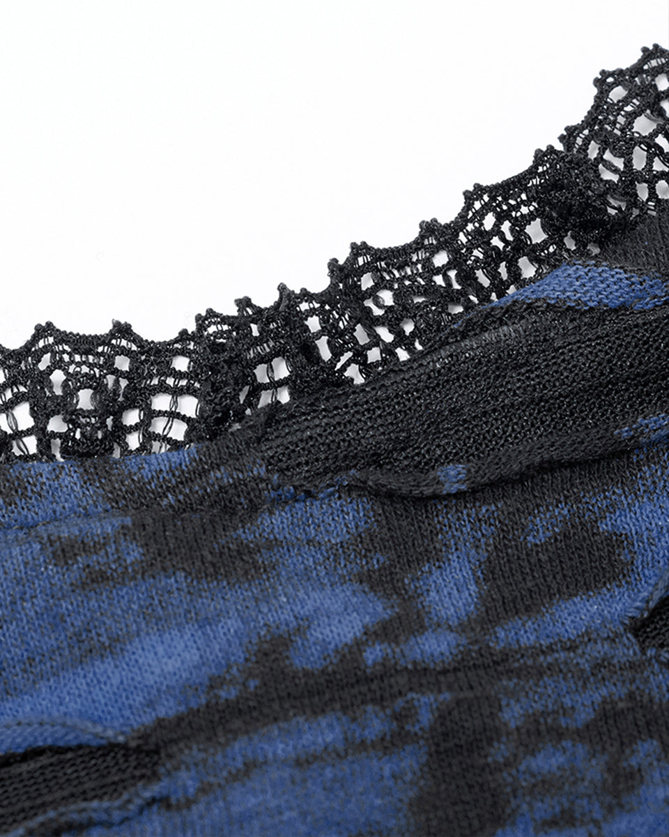 WQ-564 Womens Broken Knit Shredded Mesh Slip Dress - Black & Blue