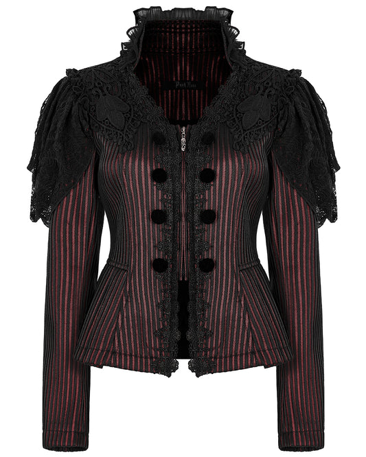 WY-1385 Womens Gothic Lolita Lace Applique Jacket - Red & Black