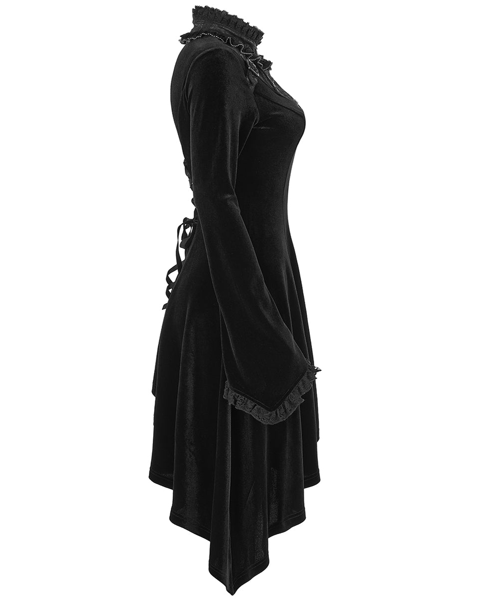 WQ-584 Womens Gothic Asymmetric Velvet Evening Dress - Black -