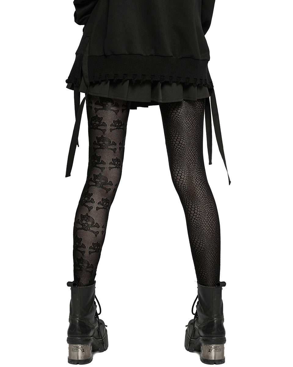 WK-521 Womens Gothic Split Leg Skull Mesh Leggings