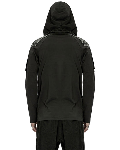 WT-736 Mens Cyberpunk Hooded PU Panelling Top