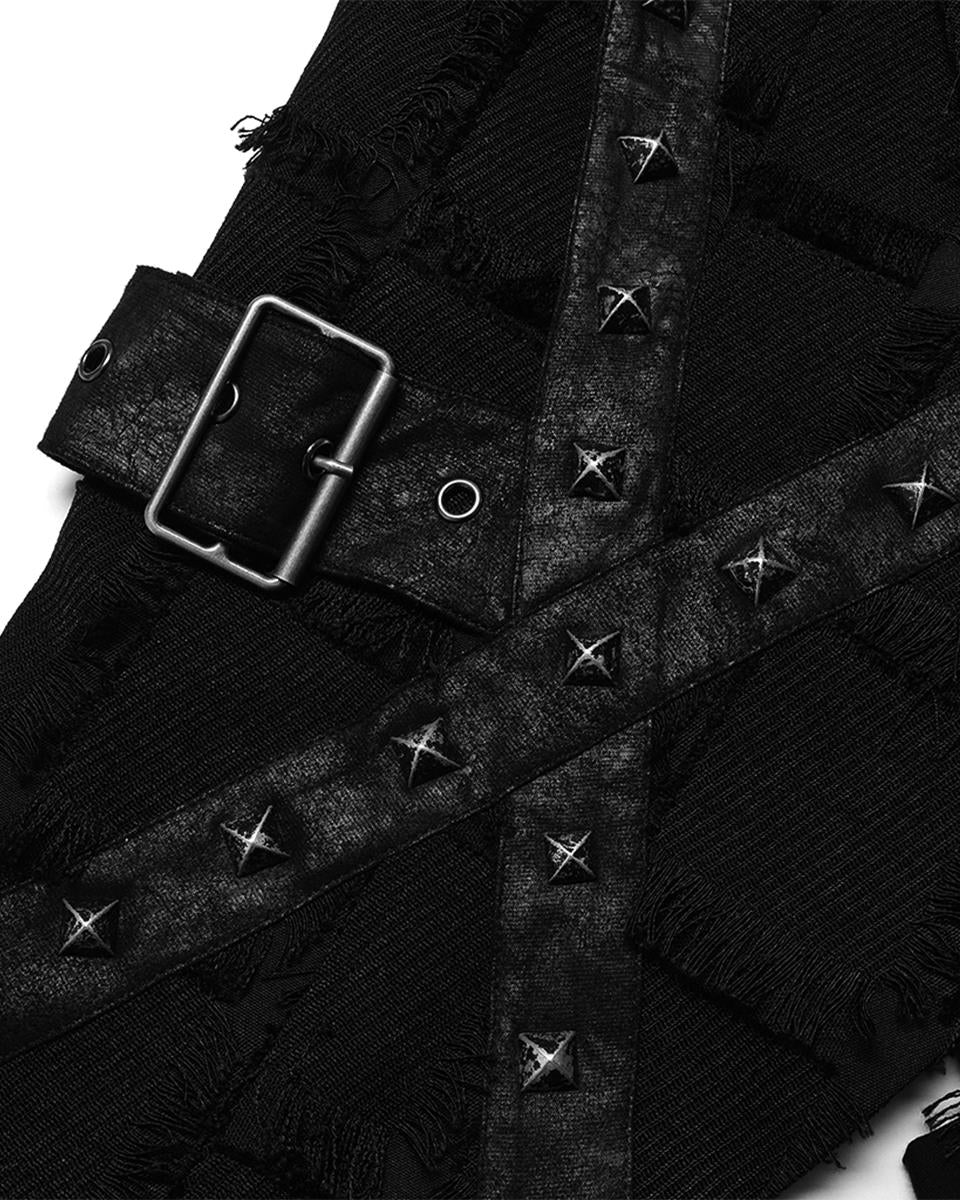 WY-1377 Mens Asymmetric Wasteland Punk Splicing Vest