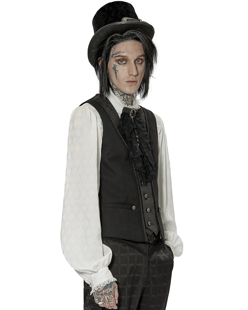 WY-1443 Mens Dark Gothic Spliced Jacquard Waistcoat Vest