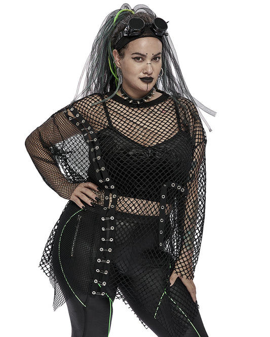 DT-728 Plus Size Womens Spliced Gothic Mesh Top