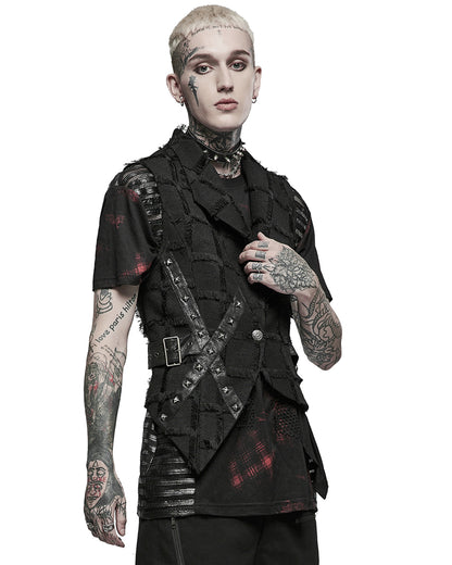 WY-1377 Mens Asymmetric Wasteland Punk Splicing Vest