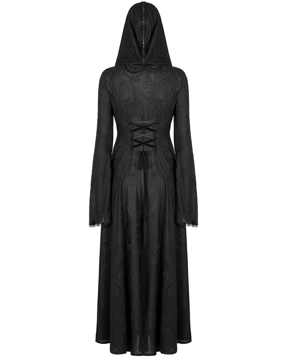 WY-1359 Womens Dark Gothic Cutout Applique Jacquard Hooded Cloak Jacket