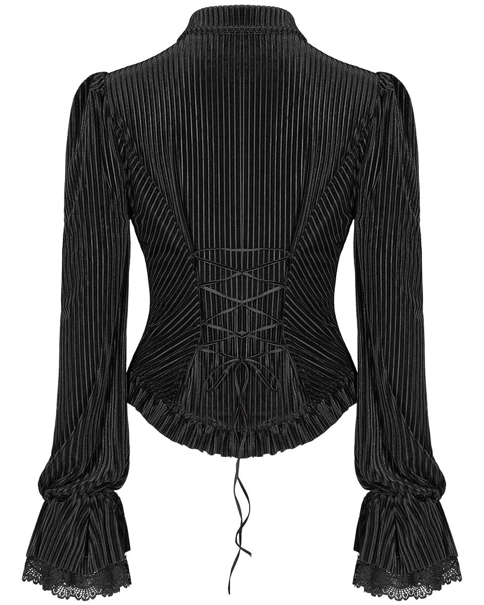 WY-1041 Morgana Womens Gothic Velvet Blouse Top - Black