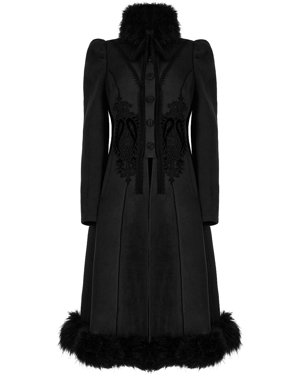 WY-1414 Womens Gothic Lace Applique Velvet Maxi Coat