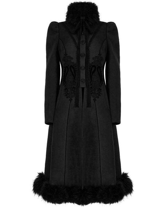 WY-1414 Womens Gothic Lace Applique Velvet Maxi Coat
