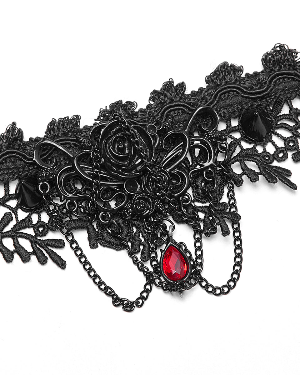 WS-335 Barcarolle Black Rose Gothic Lace Choker Necklace