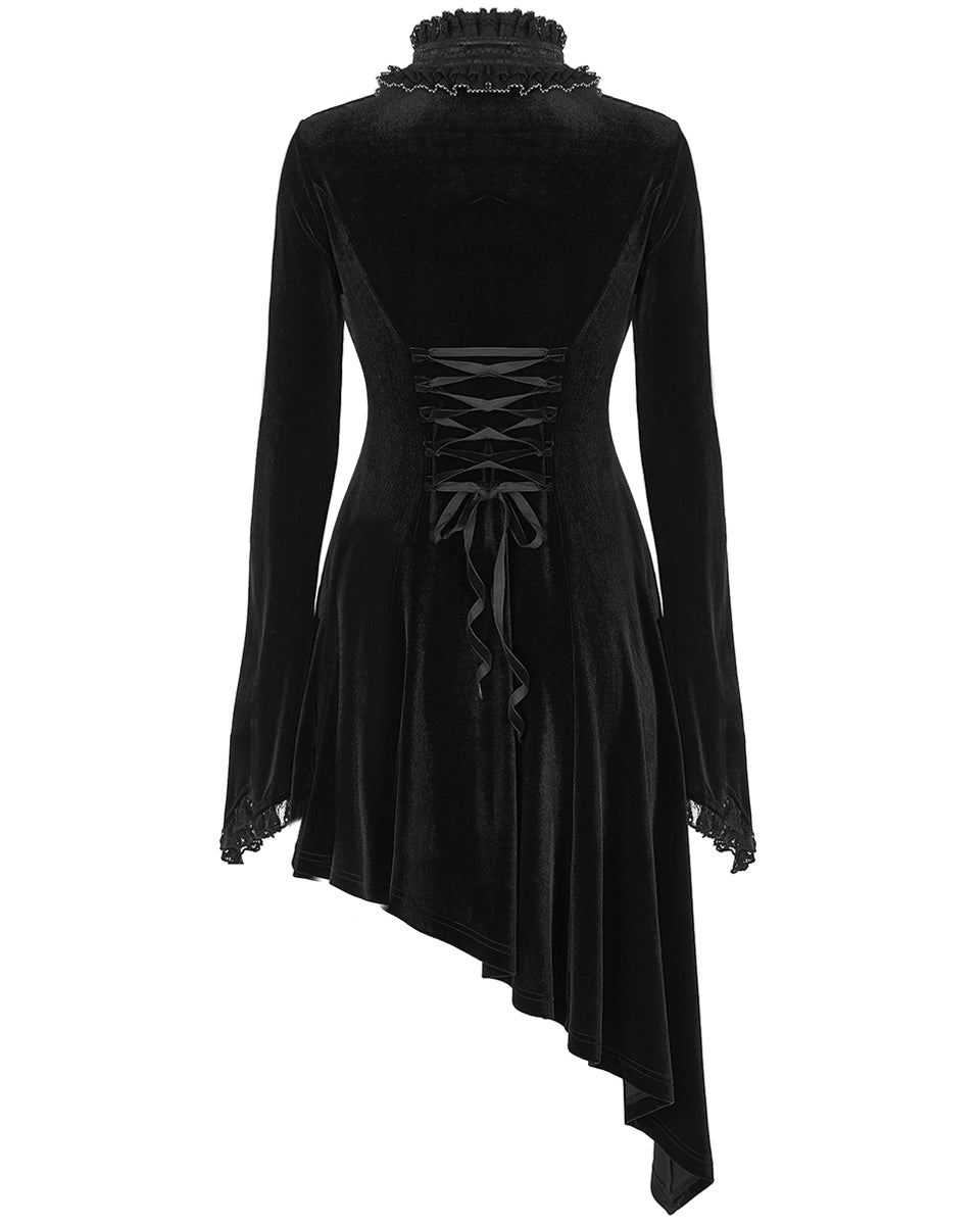 WQ-584 Womens Gothic Asymmetric Velvet Evening Dress - Black -