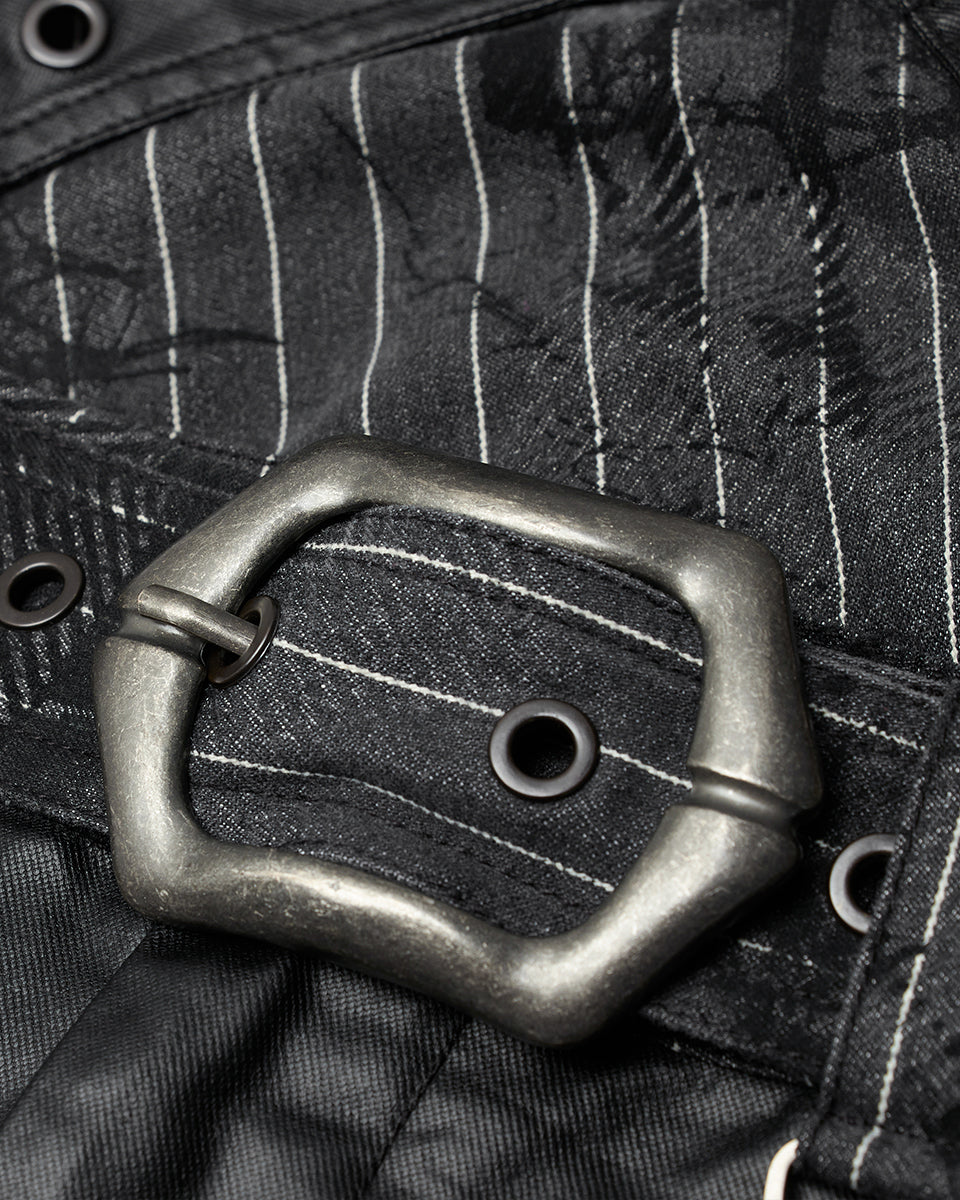 WK-452 Mens Dark Punk Harness Pants - Black Pinstripe