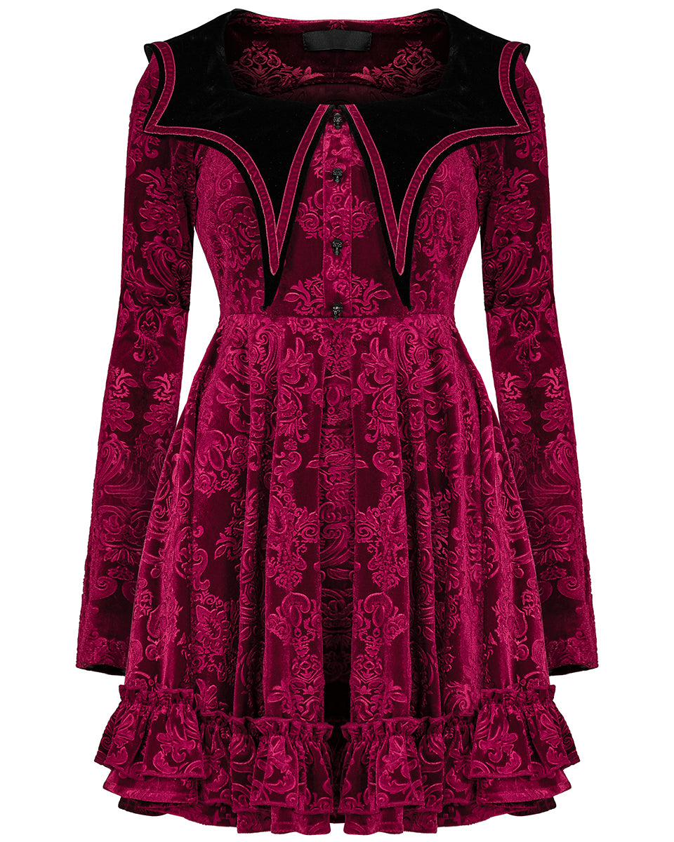 OPQ-1356 Daily Life Vampire Princess Velvet Mini Dress - Red & Black