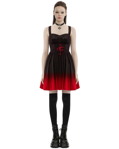 OPQ-1339 Daily Life Dark Knight Gothic Gradient Velvet Slip Dress - Black & Red