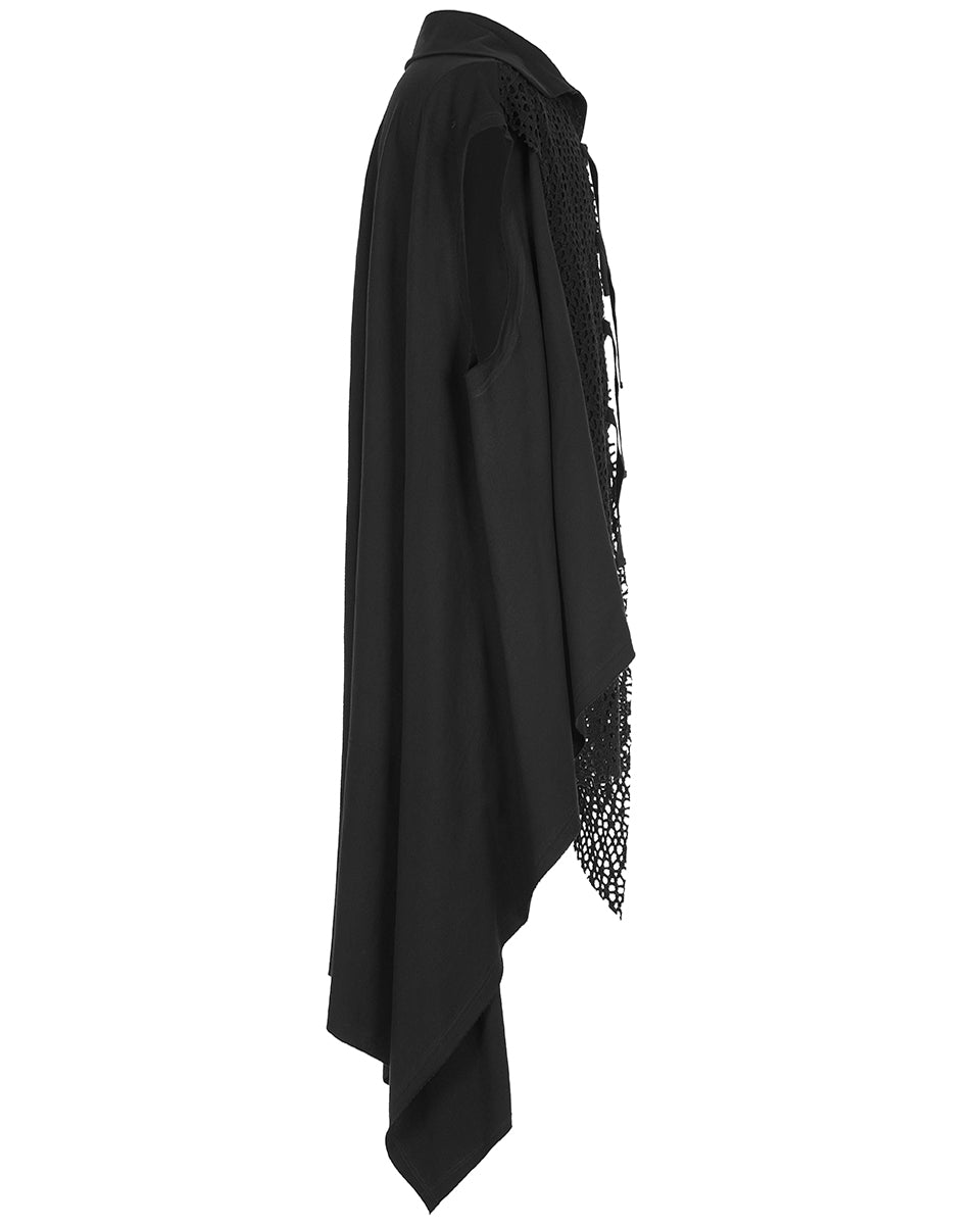 WY-1451 Mens Apocalyptic Gothic Hooded Spliced Mesh Cloak