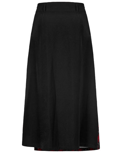 OPQ1339 Daily Life Gothic Techwear Cargo Midi Skirt - Black & Red Plaid