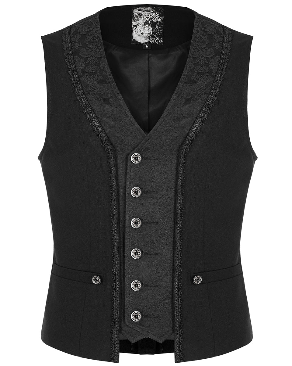 WY-1443 Mens Dark Gothic Spliced Jacquard Waistcoat Vest