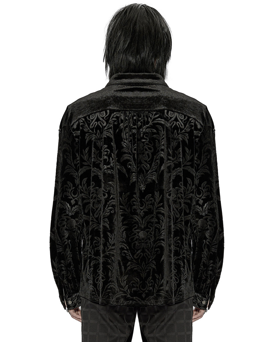 WY-1428 Mens Kraken Baroque Gothic Embossed Velvet Shirt