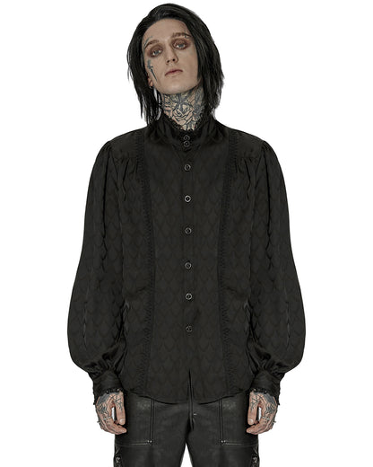 WY-1409 Mens Viserion Dragonscale Jacquard Gothic Dress Shirt - Black
