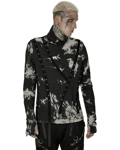 WT-734 Mens Apocalyptic Punk Tie Dye Top - Black & White