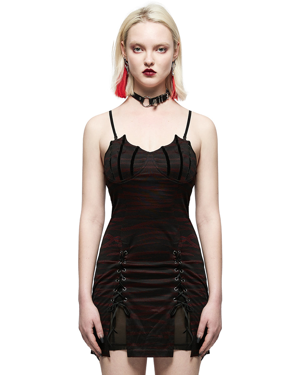 WQ-534 Womens Gothic Vampire Batwing Slip Dress - Black & Red