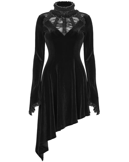 WQ-584 Womens Gothic Asymmetric Velvet Evening Dress - Black -