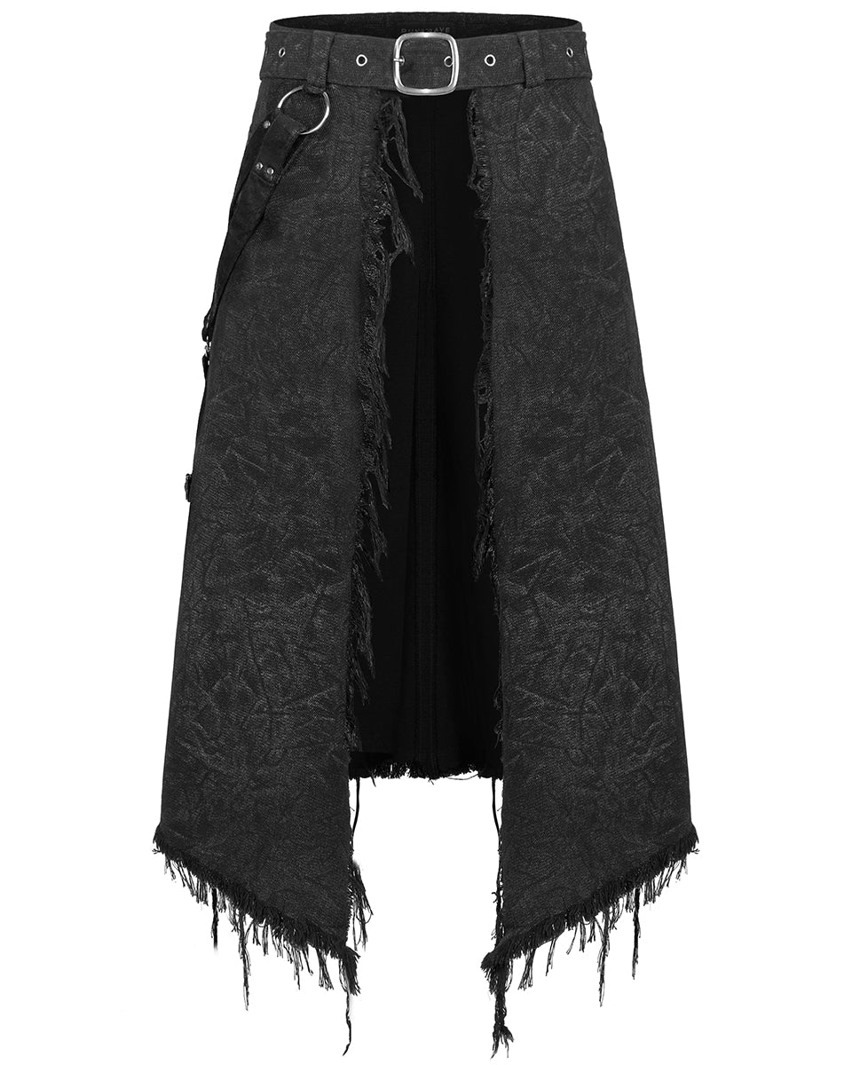 WQ-561 Mens Distressed Apocalyptic Punk Half-Skirt Kilt