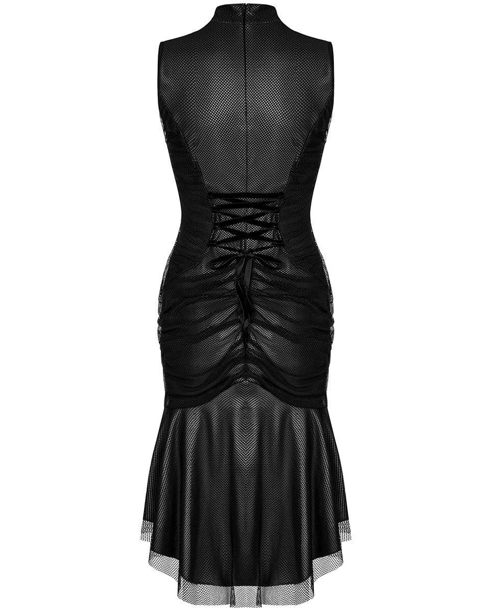 WQ-607 Dark Gothic Coffin Stone Fishnet Ruching Dress