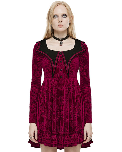 OPQ-1356 Daily Life Vampire Princess Velvet Mini Dress - Red & Black