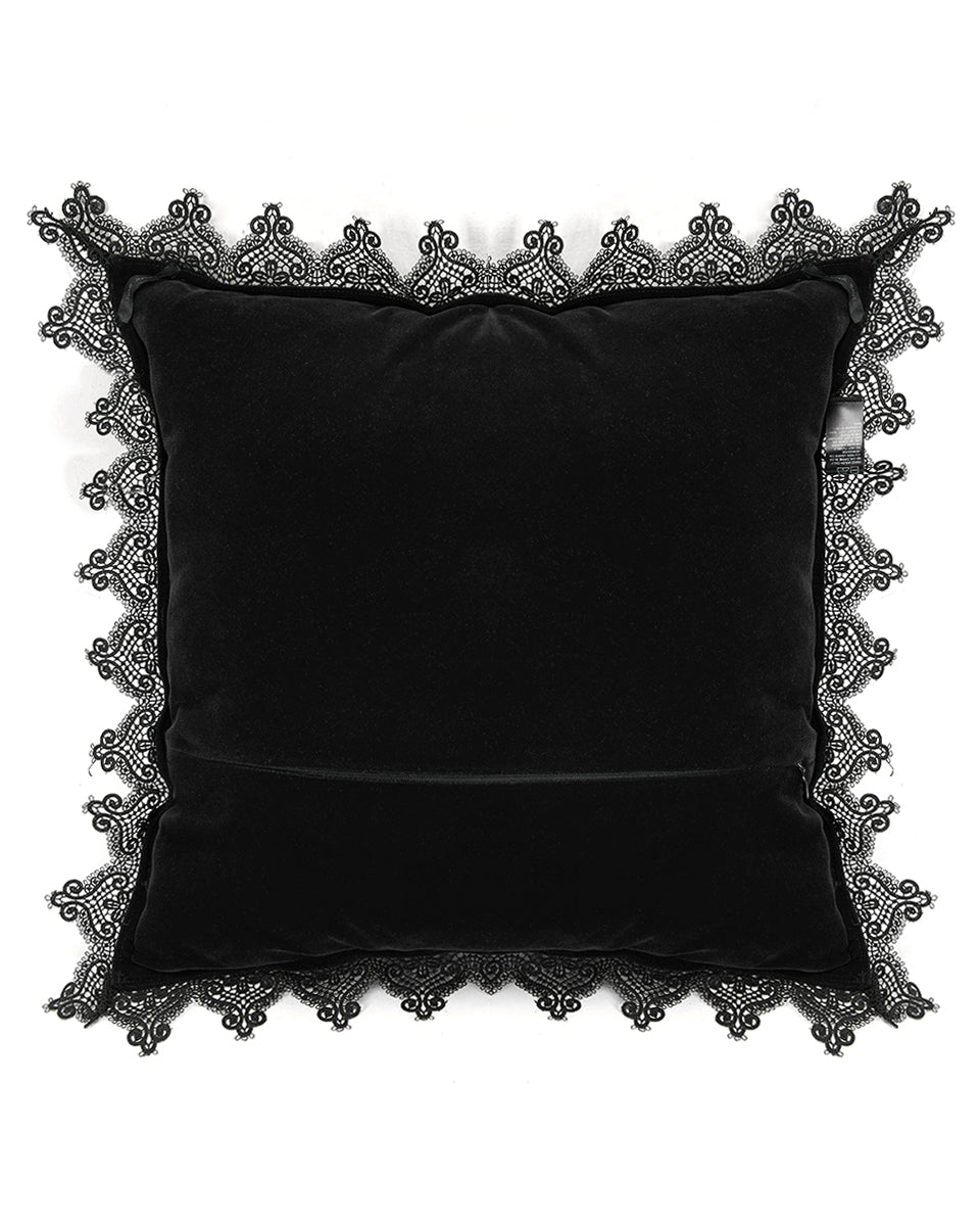 JZ-002 Gothic Home Lace Applique Filled Cushion - Black Velvet