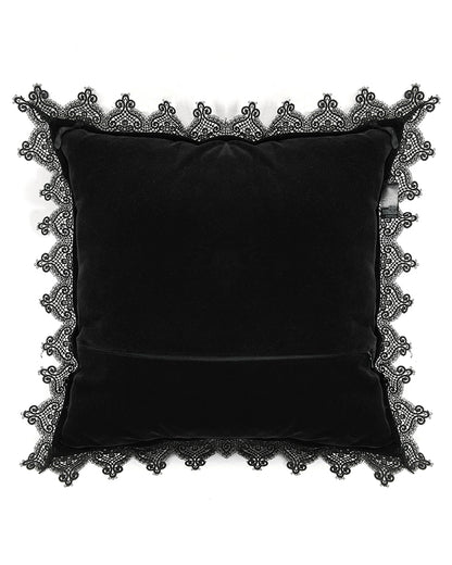 JZ-002 Gothic Home Lace Applique Filled Cushion - Black Velvet