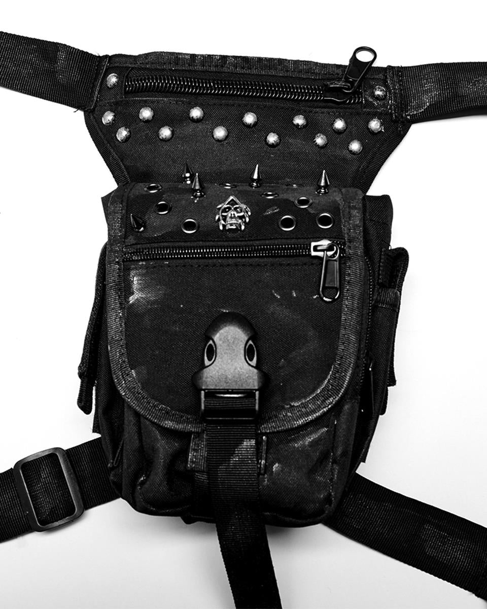 WS-528 Mens Apocalyptic Punk Studded Utility Belt & Hip Bag