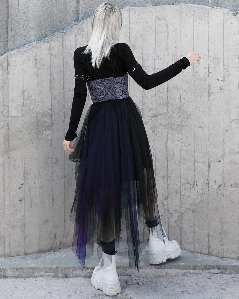 Daily Life Layered Mesh Electropunk Asymmetric Skirt - Black & Purple
