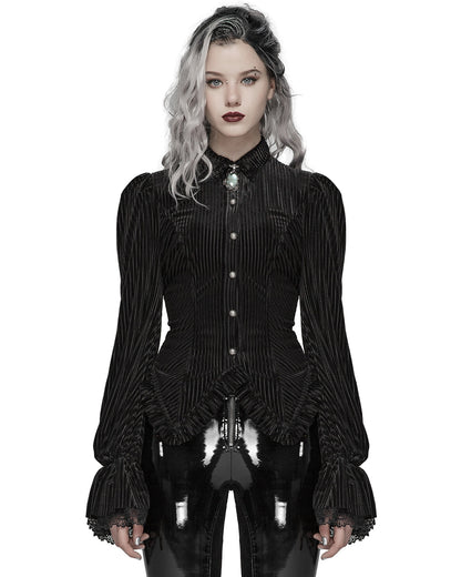 WY-1041 Morgana Womens Gothic Velvet Blouse Top - Black
