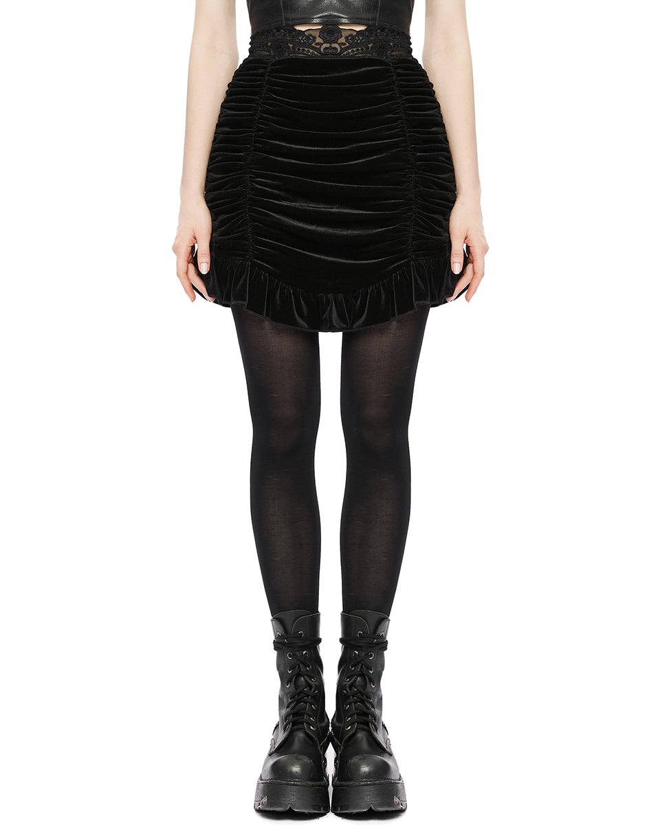 OPQ-1345 Daily Life Retrogothic Velvet Ruching Mini Skirt