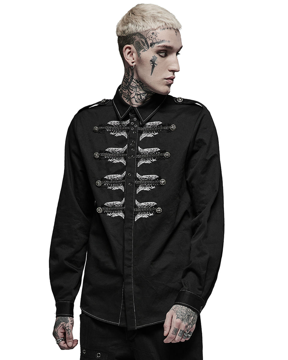 WY-1368 Mens Gothic Punk Wishbone Military Shirt