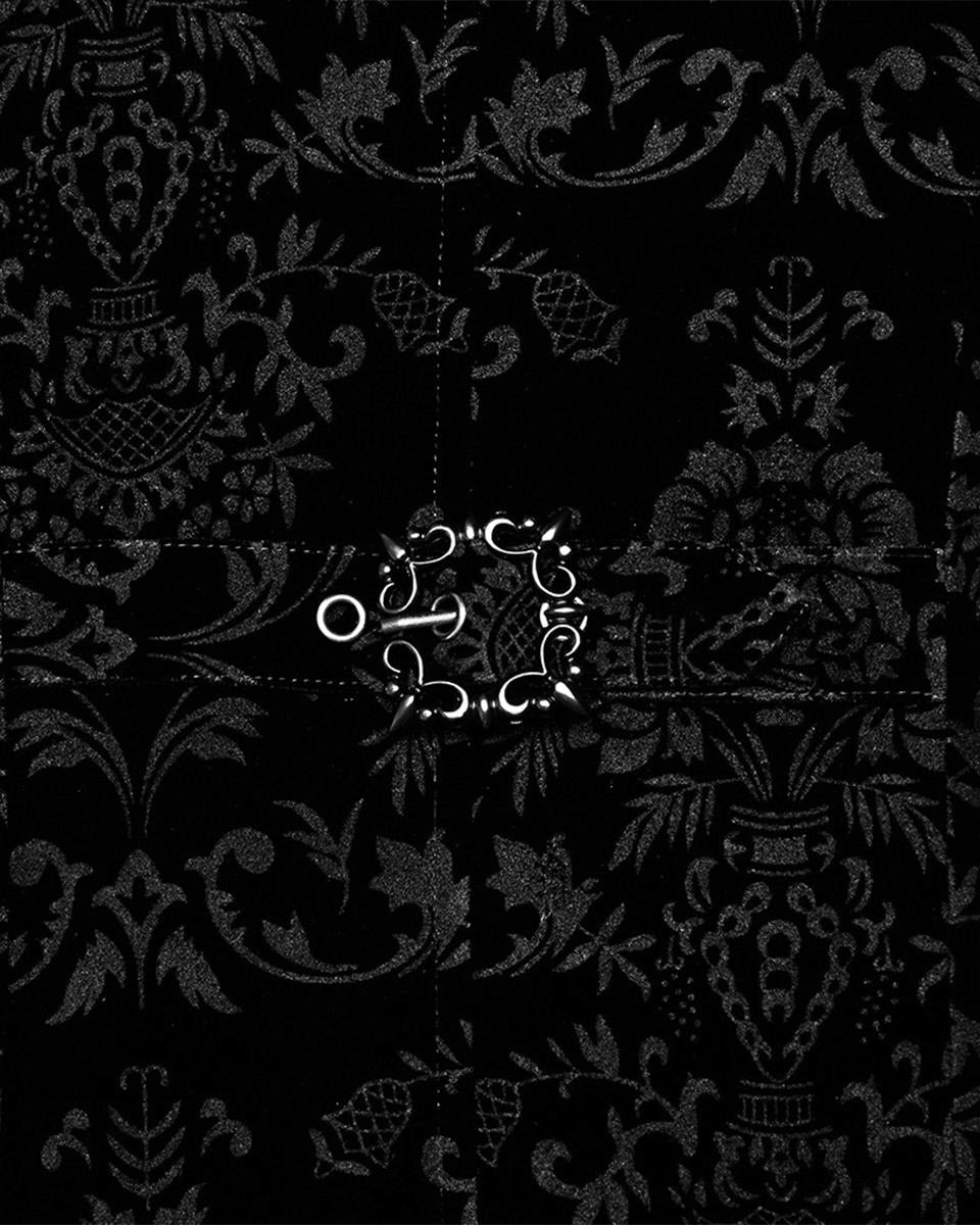 WY-1429 Mens Dark Gothic Aristocrat Coat - Black Damask Velvet