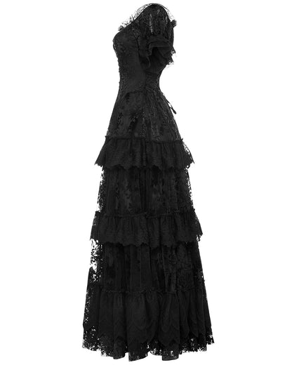 WQ-613 Dark Decadence Flocked Lace Gothic Wedding Dress - Black