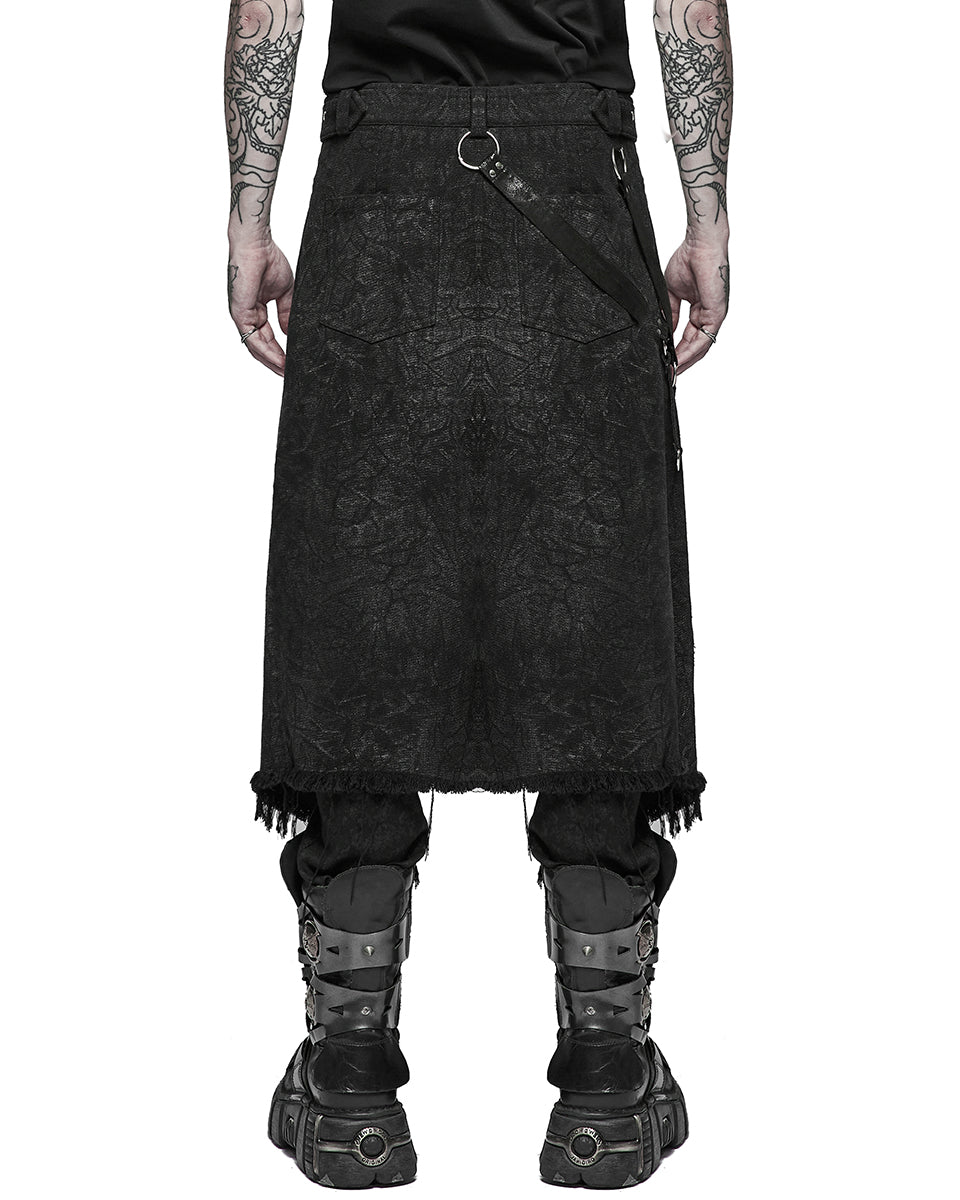 WQ-561 Mens Distressed Apocalyptic Punk Half-Skirt Kilt