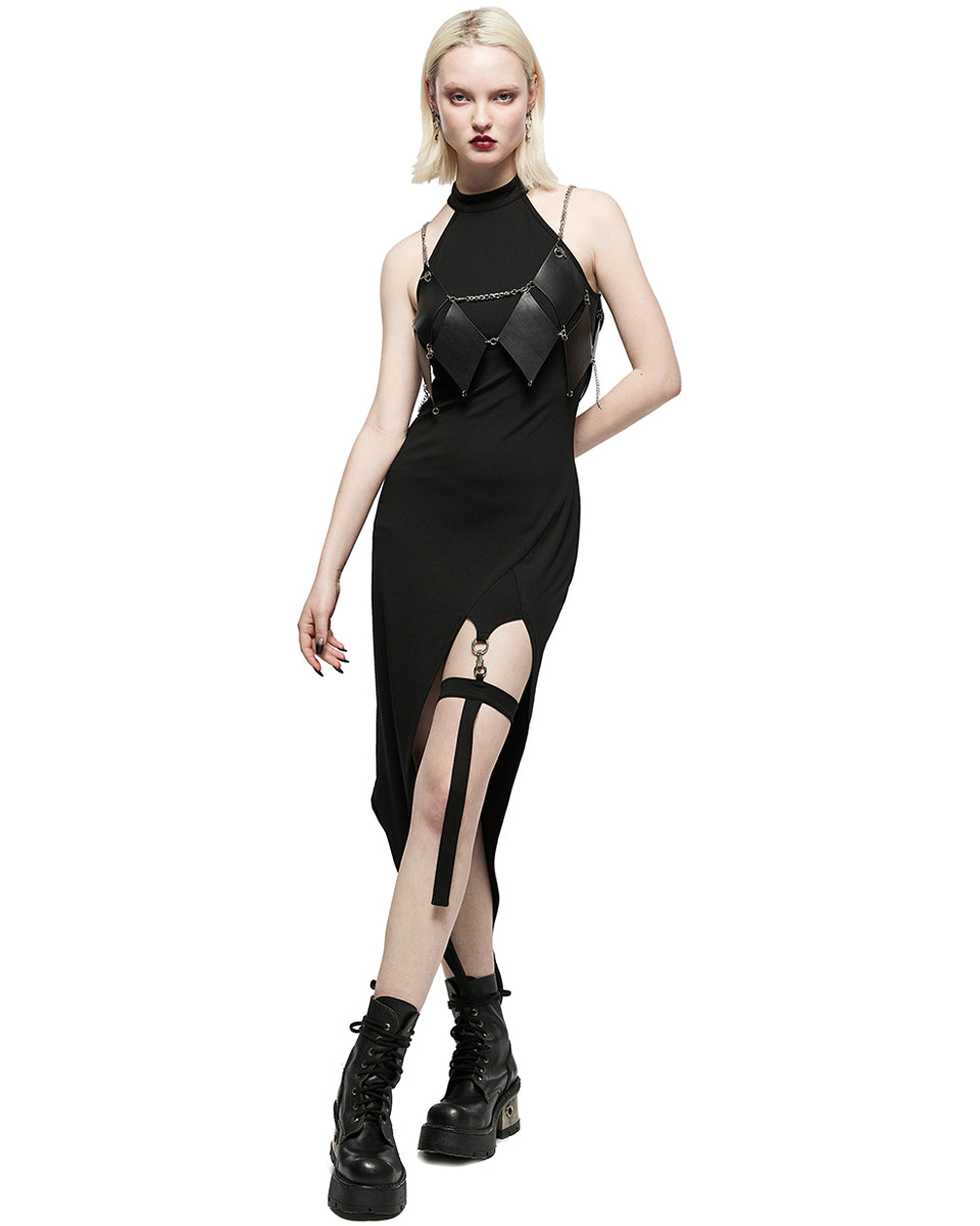 OQ-015 Daily Life Casual Gothic Side Split Suspender Strap Dress
