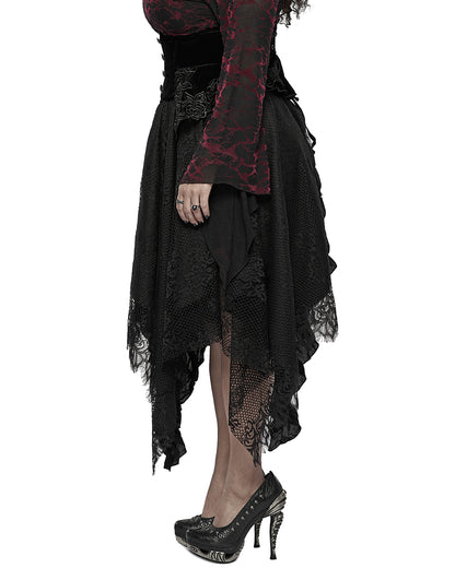 DQ-595 Plus Size Womens Gothic Spliced Lace Witch Skirt