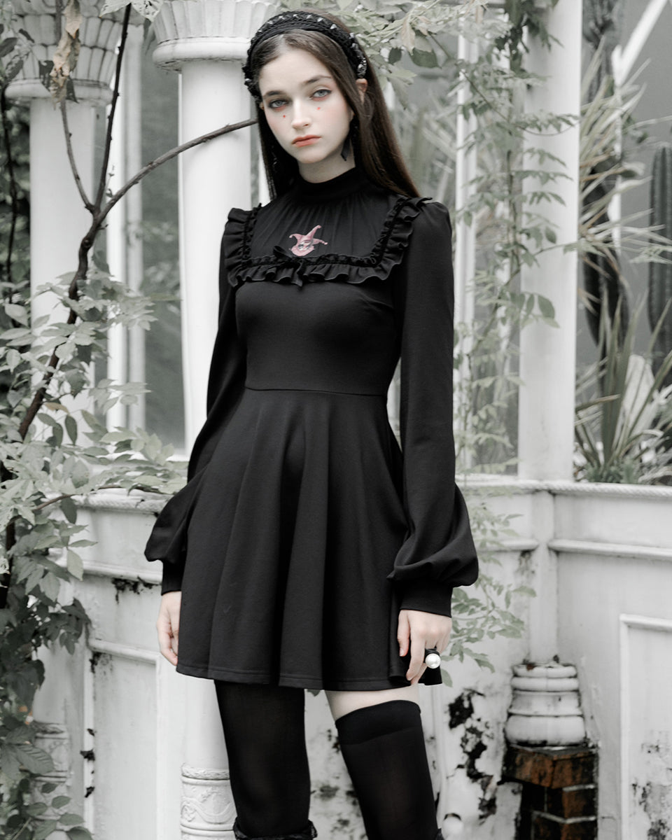 Black Gothic Wedding Dress, Ruffle Skirt, Tight Lacing Corset