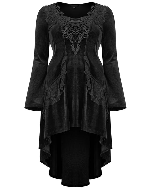 DQ-577 Plus Size Womens Velvet Gothic Lace Applique Dress