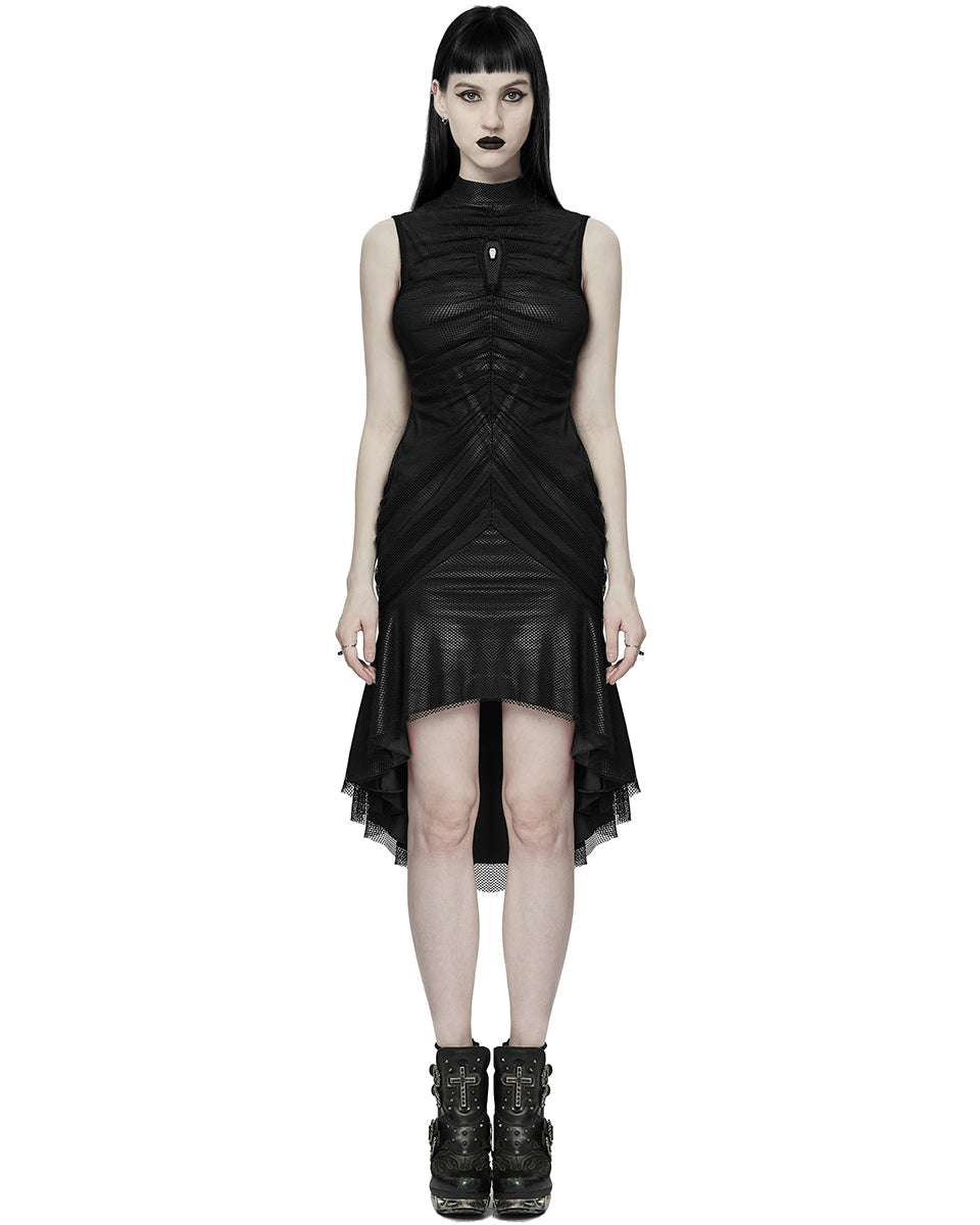 WQ-607 Dark Gothic Coffin Stone Fishnet Ruching Dress